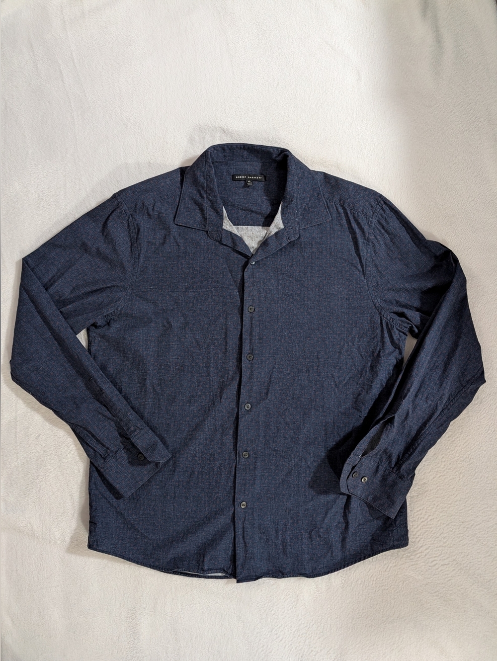 100% Cotton Robert Barakett Dark Navy Button-Front Shirt, Size Xlarge